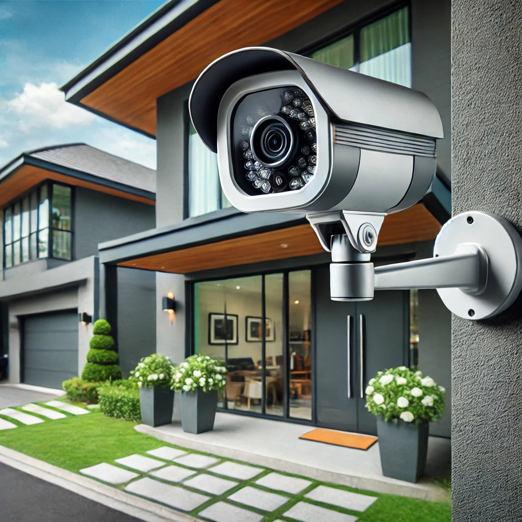 Caméra de surveillance Shelly installée à l'extérieur d'une maison