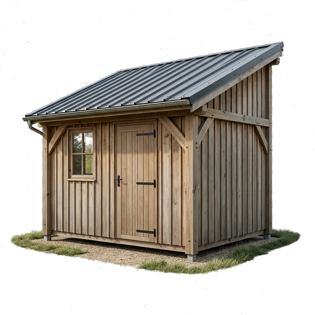 Abri de jardin bois ferme avec porte et fenetre, toit monopente bac acier Laurentz Énergies