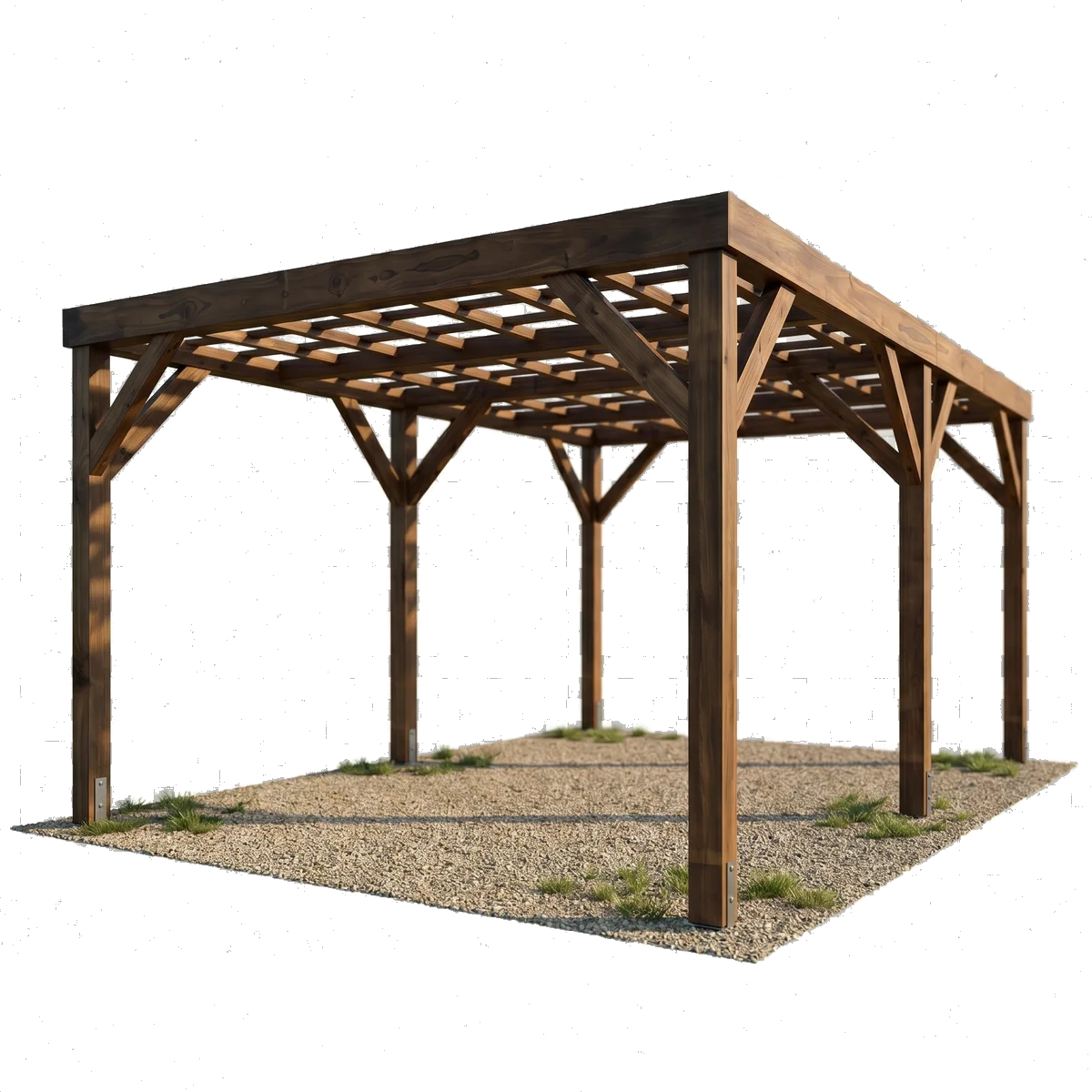 Pergola bois sur 4 poteaux avec toit à lattes croisées Laurentz Énergies